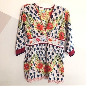 Johnny Was floral 100% silk Top